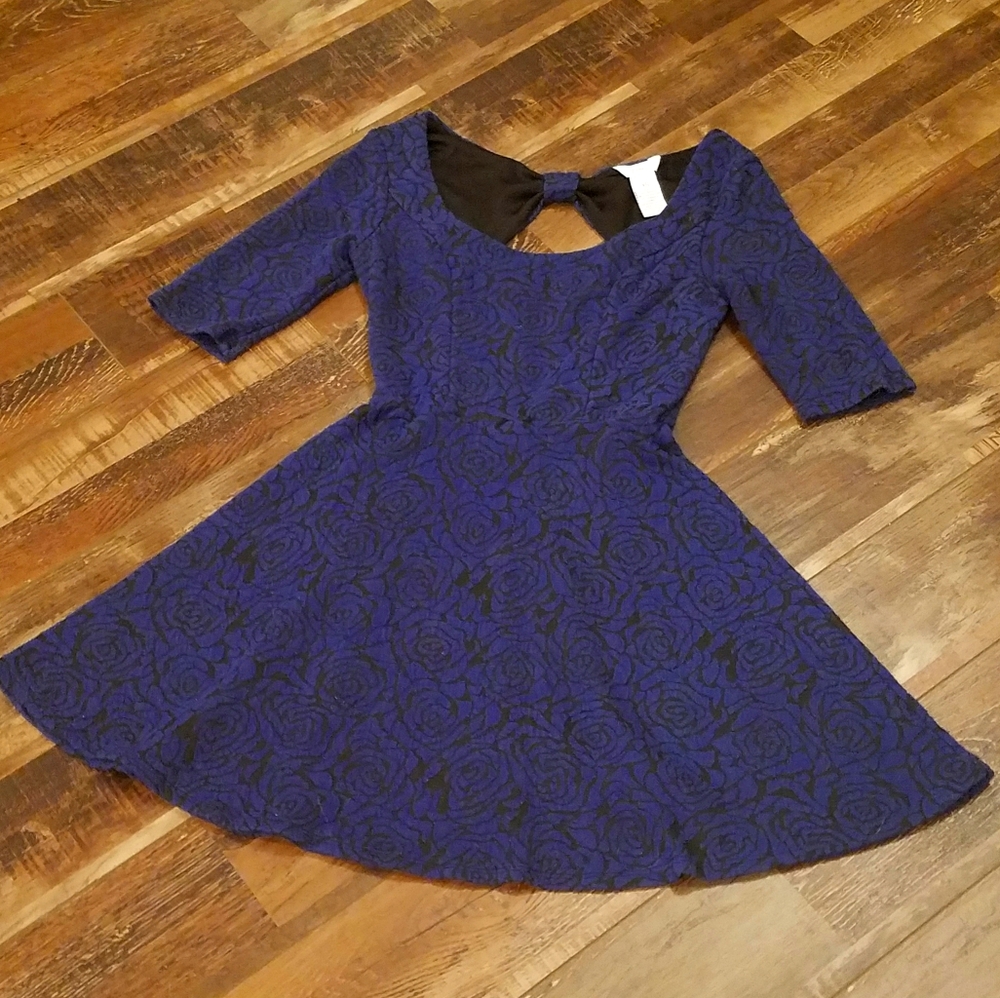 Blue and Black rose pattern dress